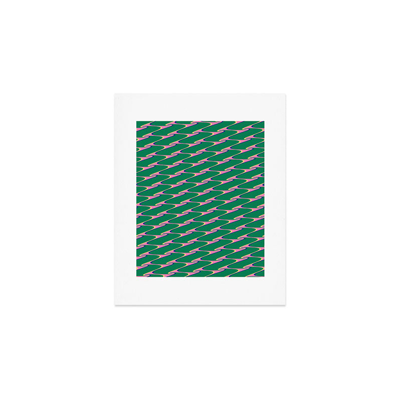 Retro Wavy Geometric Pink Green Zigzag Abstract Pattern Art Print Gallery Image 1