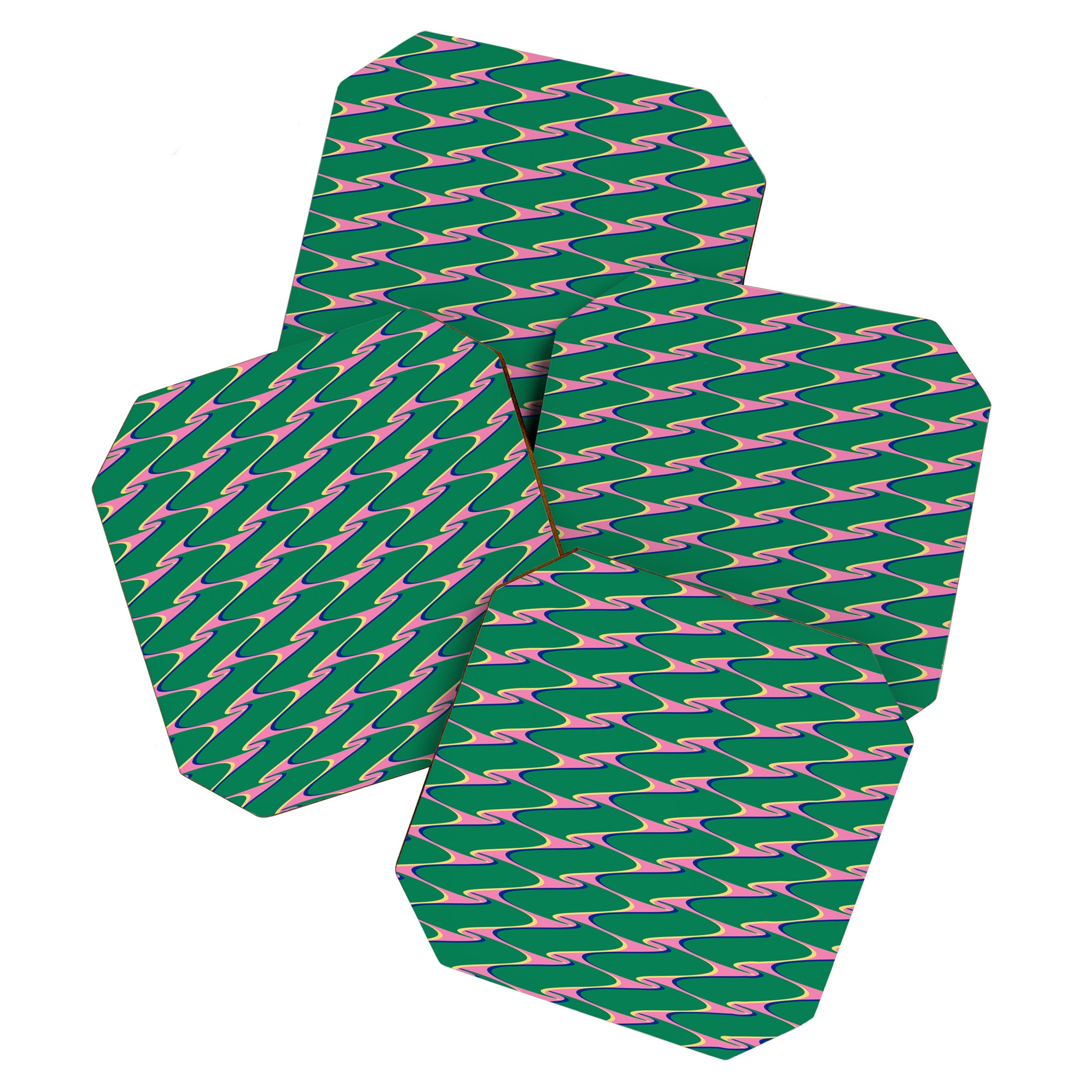 Retro Wavy Geometric Pink Green Zigzag Abstract Pattern Coaster Gallery Image 1