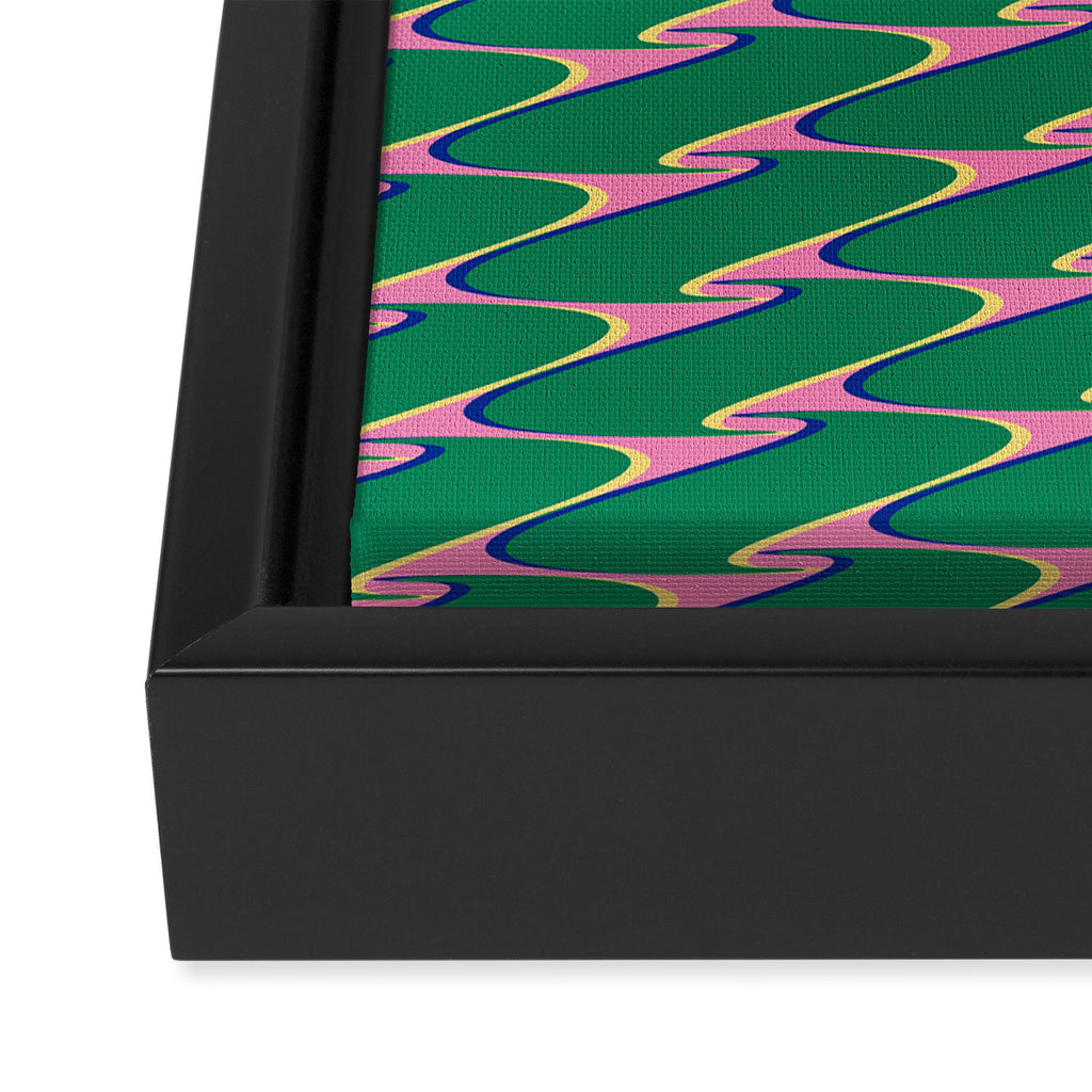 Retro Wavy Geometric Pink Green Zigzag Abstract Pattern Framed Canvas Print Gallery Image 3