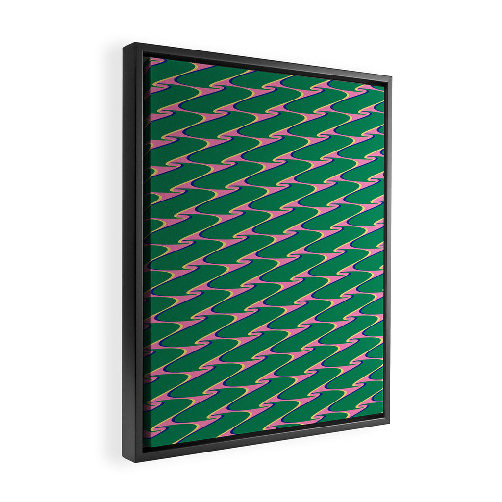Retro Wavy Geometric Pink Green Zigzag Abstract Pattern Framed Canvas Print Gallery Image 2