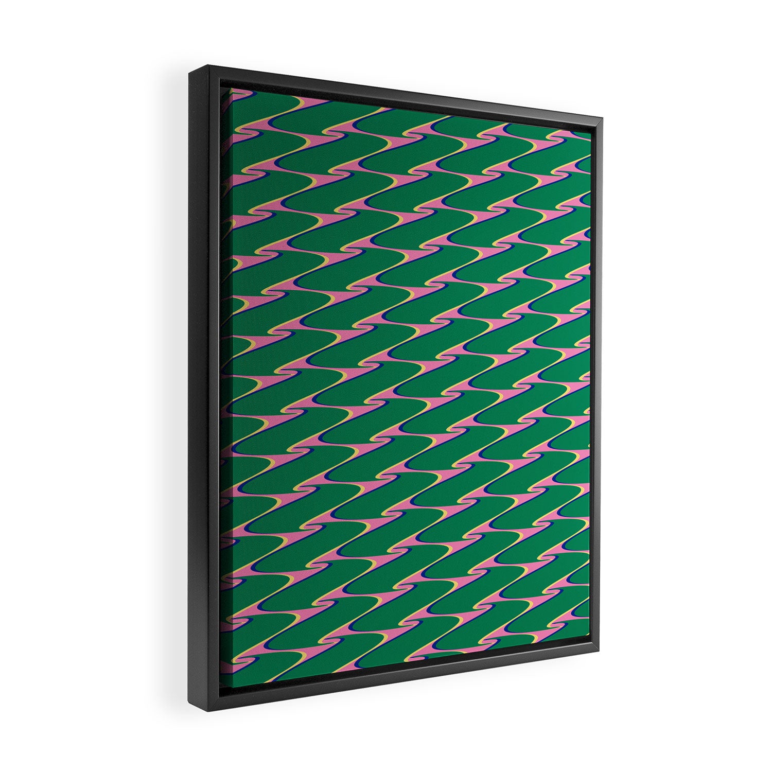 Retro Wavy Geometric Pink Green Zigzag Abstract Pattern Framed Canvas Print Gallery Image 2