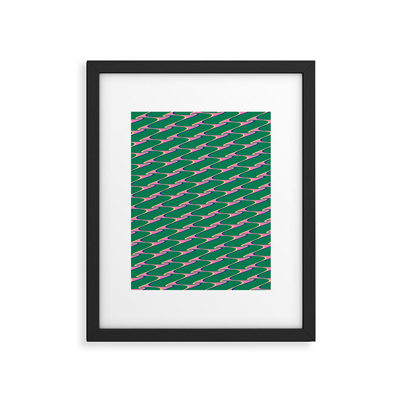 Retro Wavy Geometric Pink Green Zigzag Abstract Pattern Framed Art Print Gallery Image 5