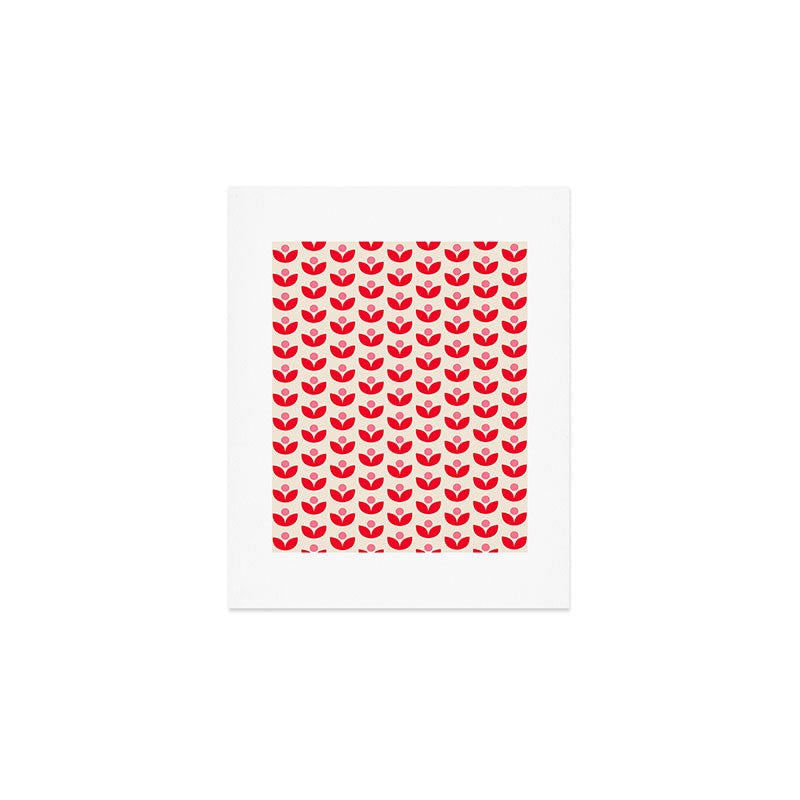 Scandi Folk Tulip Pattern in Pink and Red Art Print Gallery Image 1