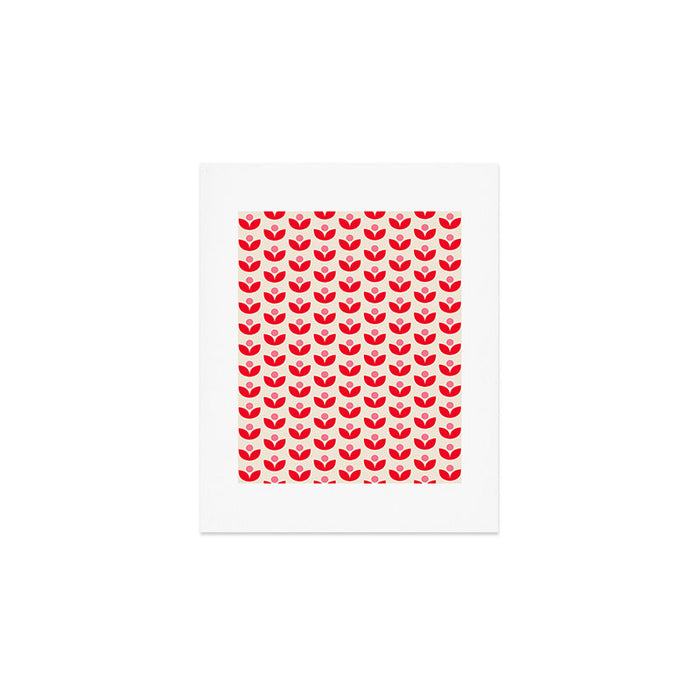 Scandi Folk Tulip Pattern in Pink and Red Art Print Gallery Image 1