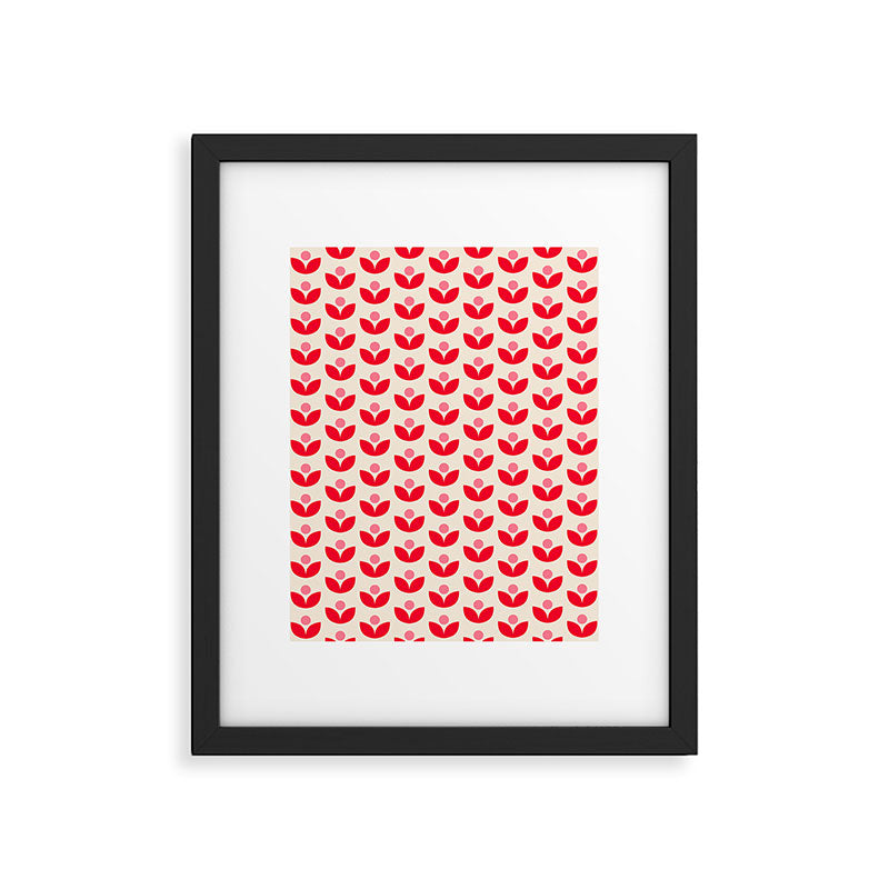 Scandi Folk Tulip Pattern in Pink and Red Framed Art Print Gallery Image 6