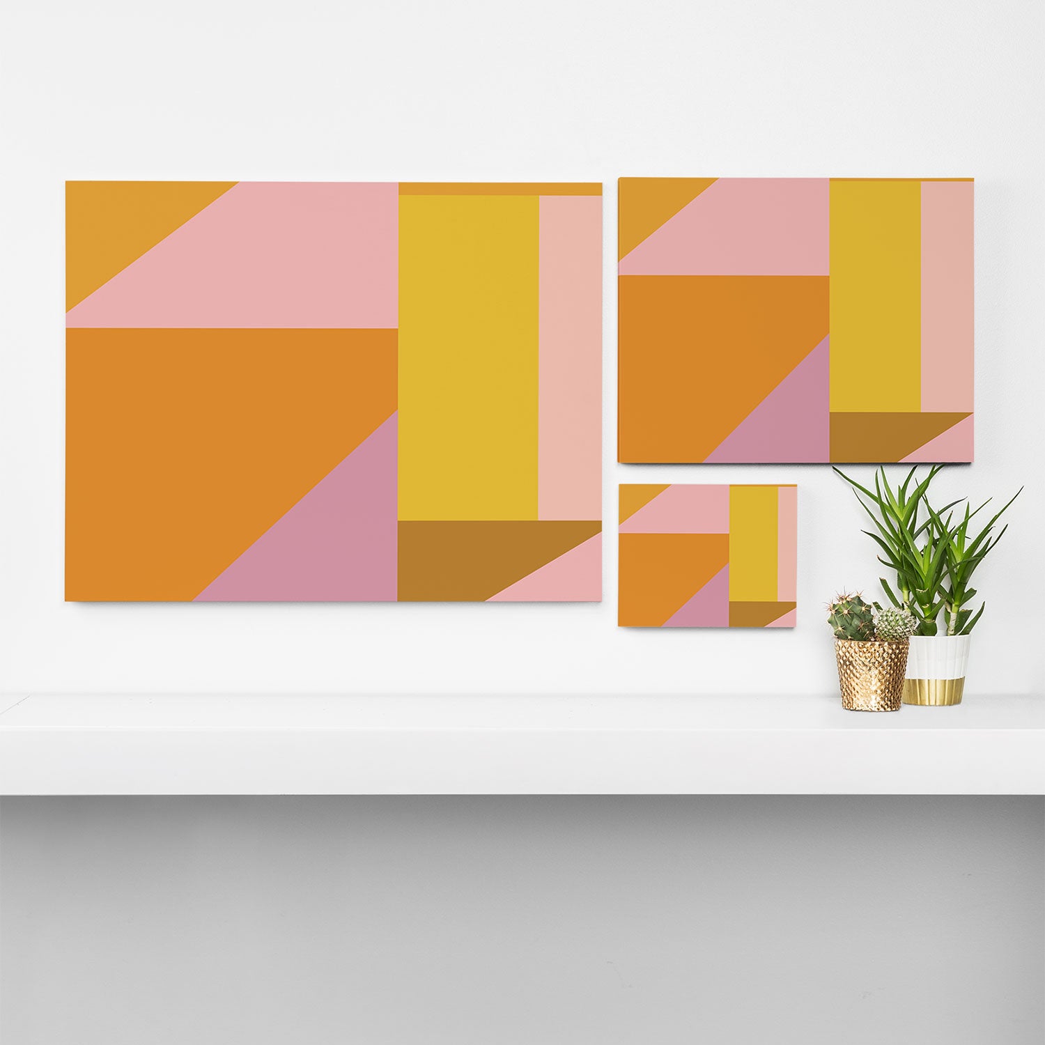 Shapes in Vintage Modern Pink, Orange, Yellow, and Lavender Canvas Print Gallery Image 3