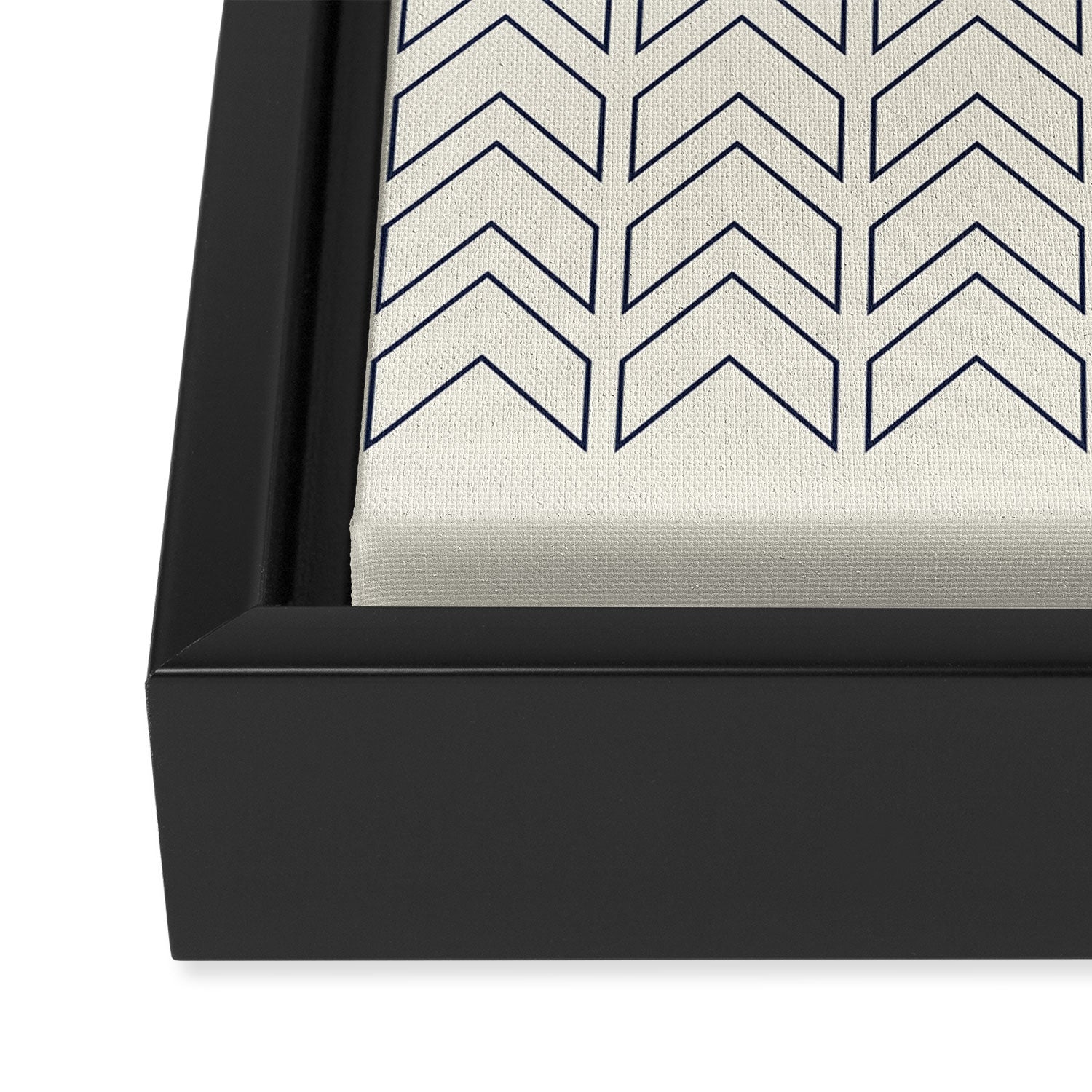 Navy Blue and White Chevron Geometric Pattern Framed Canvas Print Gallery Image 3