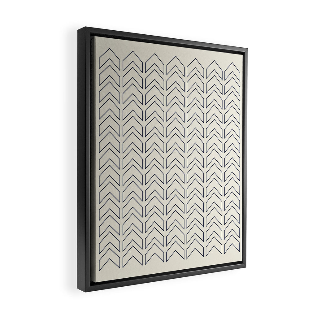 Navy Blue and White Chevron Geometric Pattern Framed Canvas Print Gallery Image 2