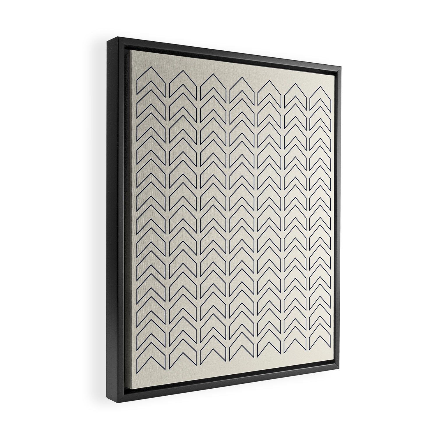 Navy Blue and White Chevron Geometric Pattern Framed Canvas Print Gallery Image 2