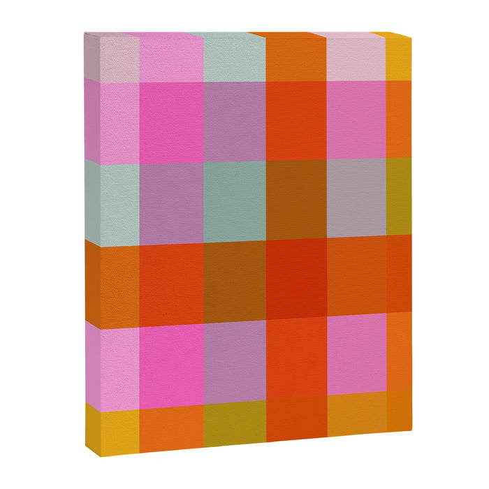 Vibrant Pink and Orange Plaid Abstract Geometric Pattern Canvas Print Gallery Image 1