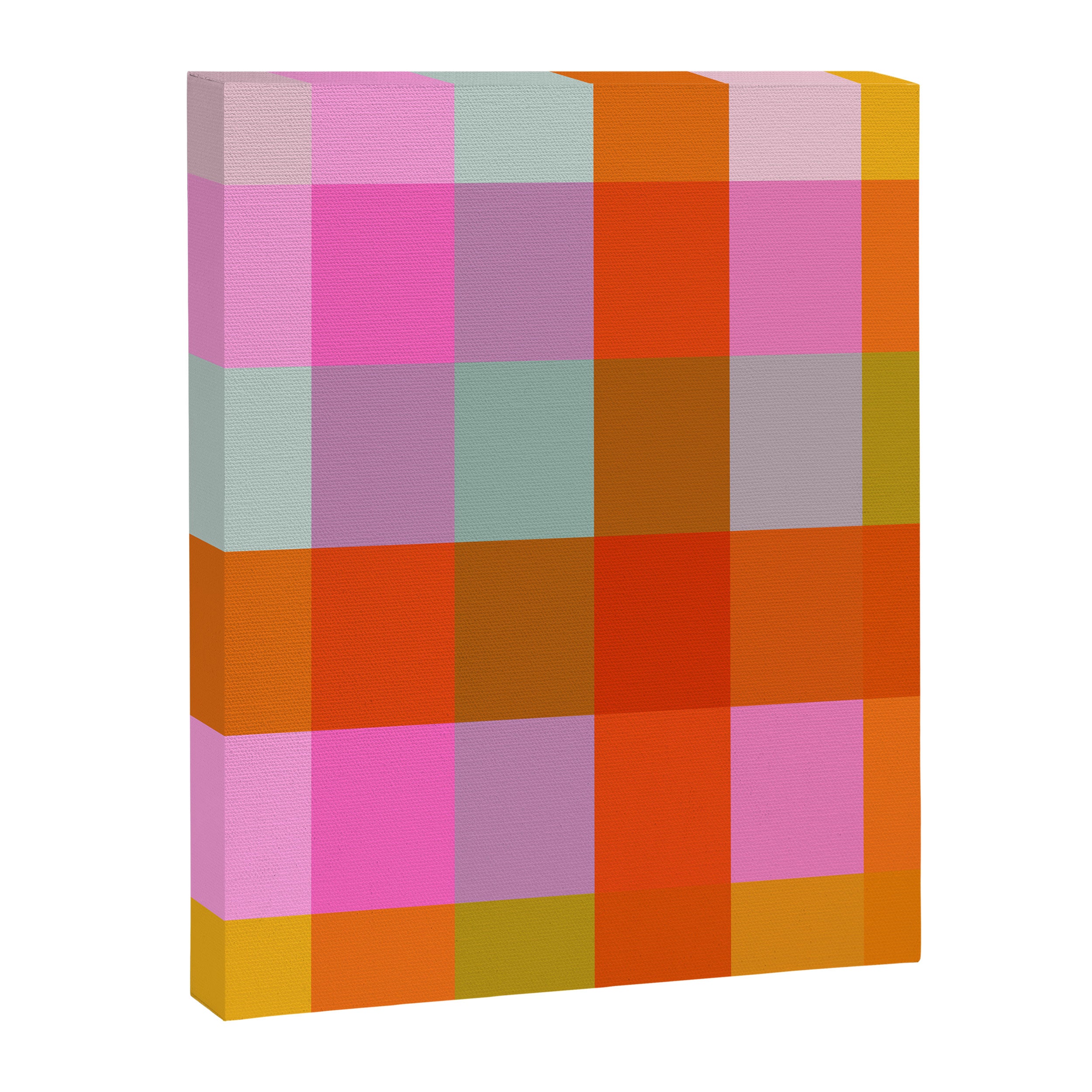 Vibrant Pink and Orange Plaid Abstract Geometric Pattern Canvas Print Gallery Image 8