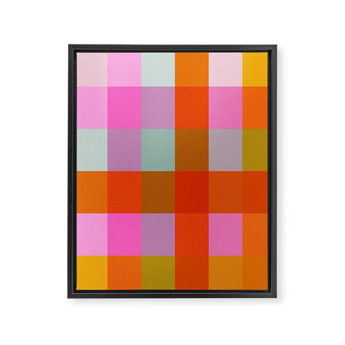 Vibrant Pink and Orange Plaid Abstract Geometric Pattern Framed Canvas Print Gallery Image 1