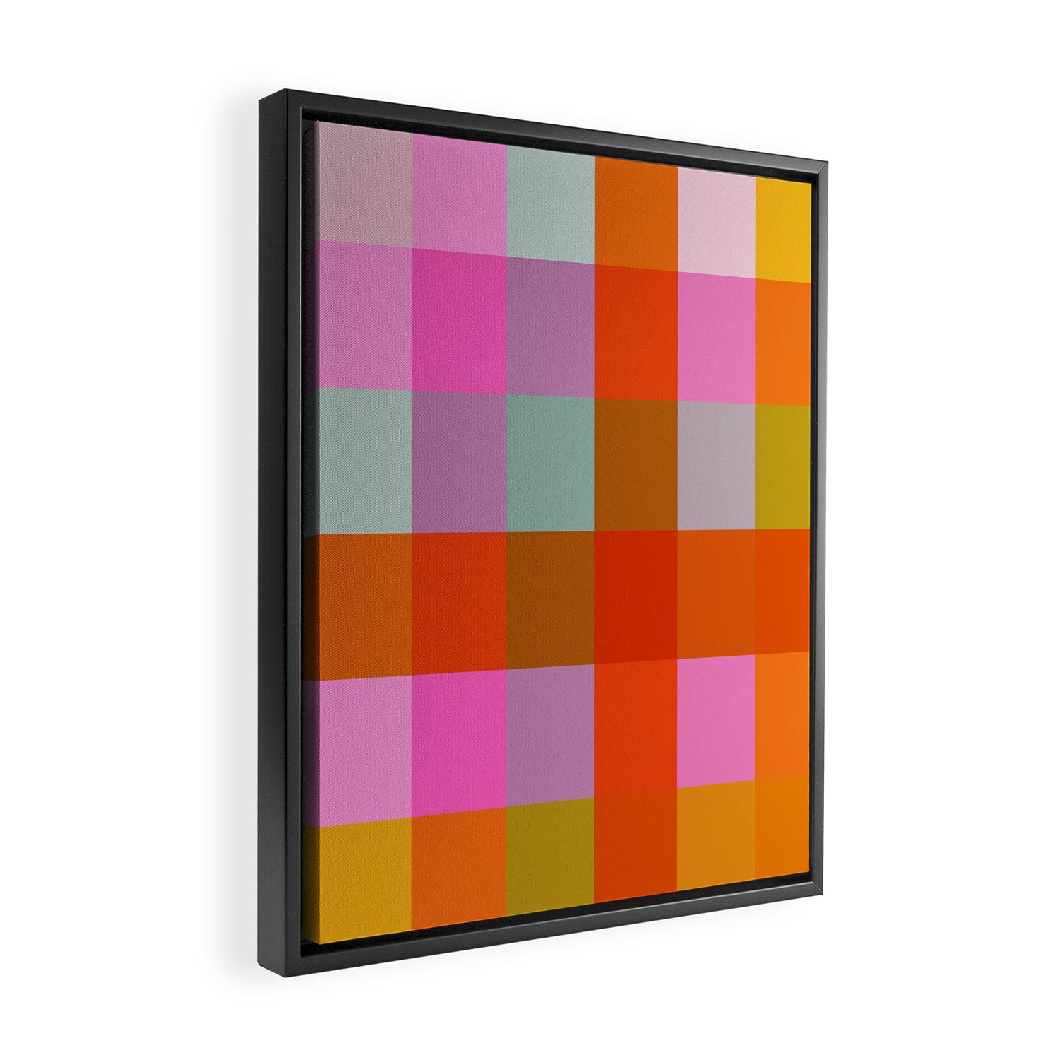 Vibrant Pink and Orange Plaid Abstract Geometric Pattern Framed Canvas Print Gallery Image 2