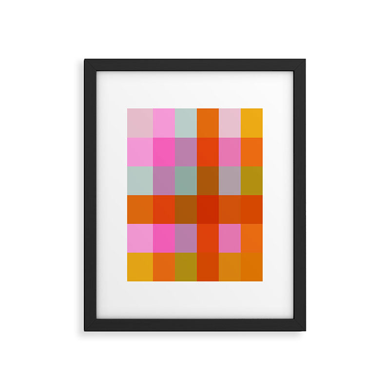 Vibrant Pink and Orange Plaid Abstract Geometric Pattern Framed Art Print Gallery Image 6