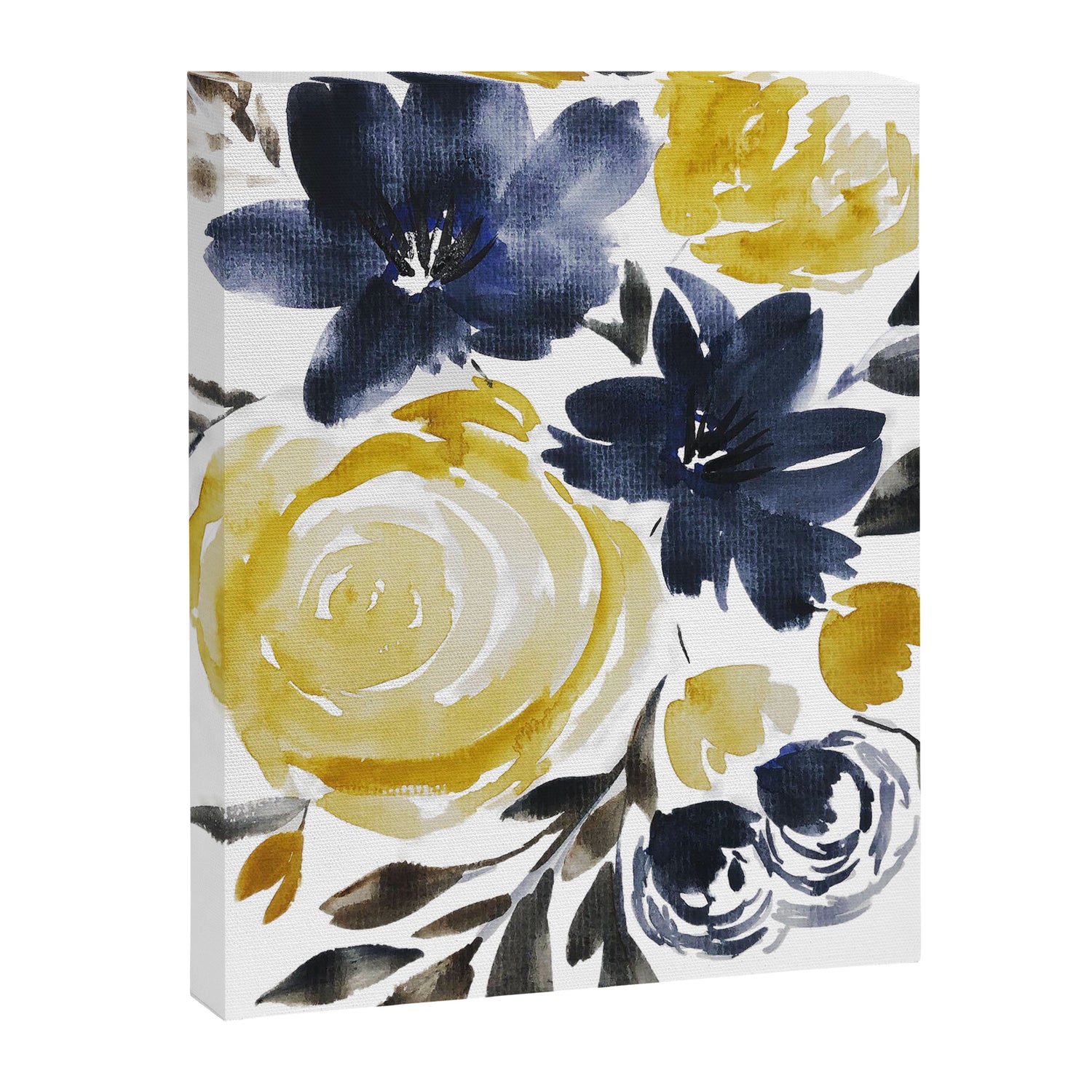 Navy and Yellow Loose Watercolor Floral Bouquet Canvas Print Gallery Image 6