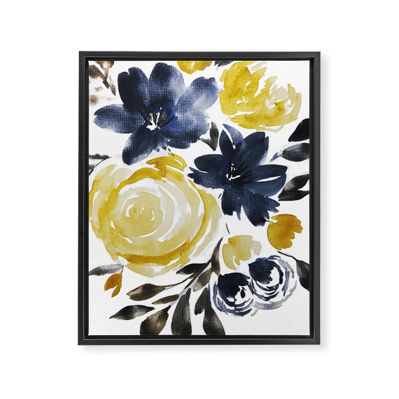 Navy and Yellow Loose Watercolor Floral Bouquet Framed Canvas Print Gallery Image 6
