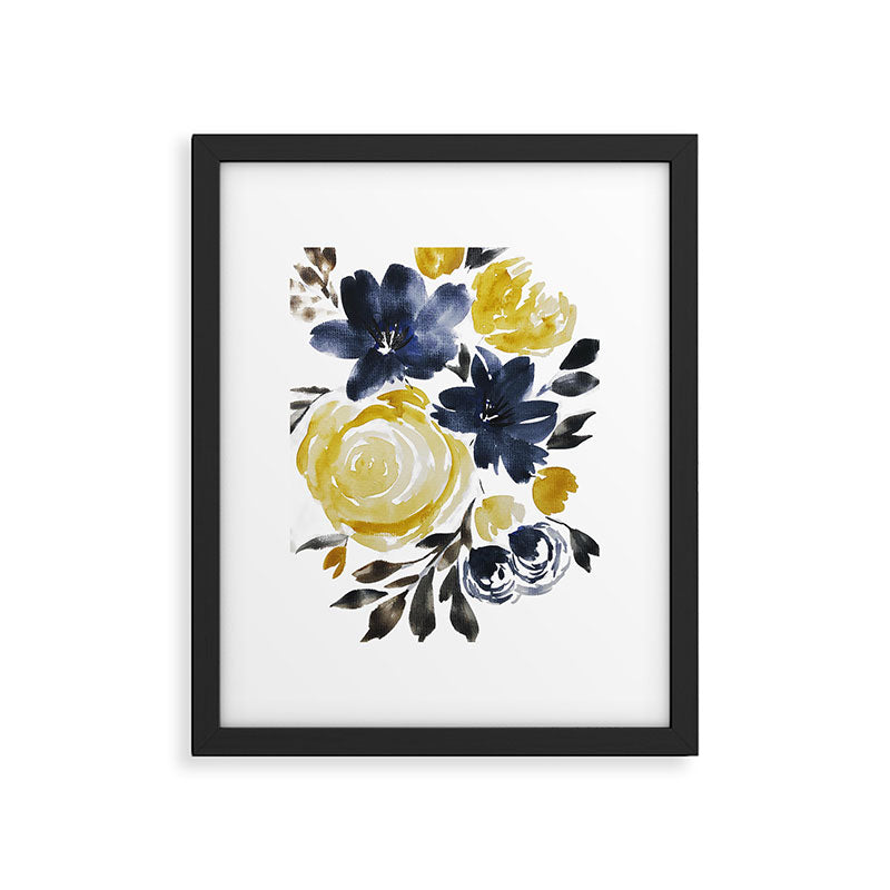 Navy and Yellow Loose Watercolor Floral Bouquet Framed Art Print Gallery Image 5