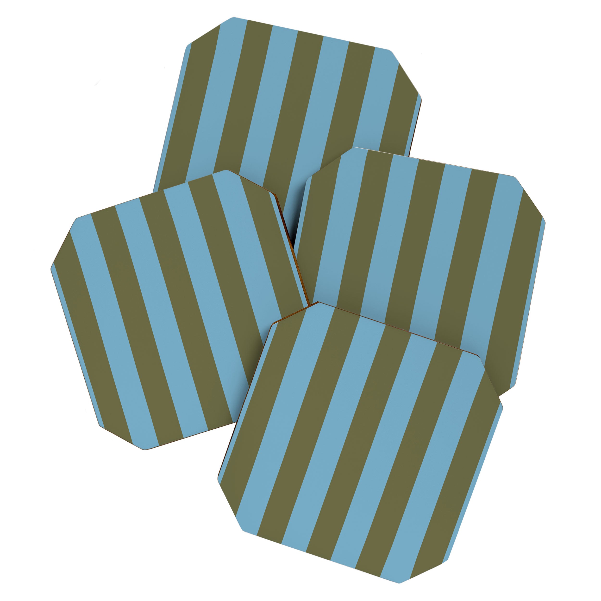Air Blue Olive Stripes - Cozy Heirloom Coaster Gallery Image 1