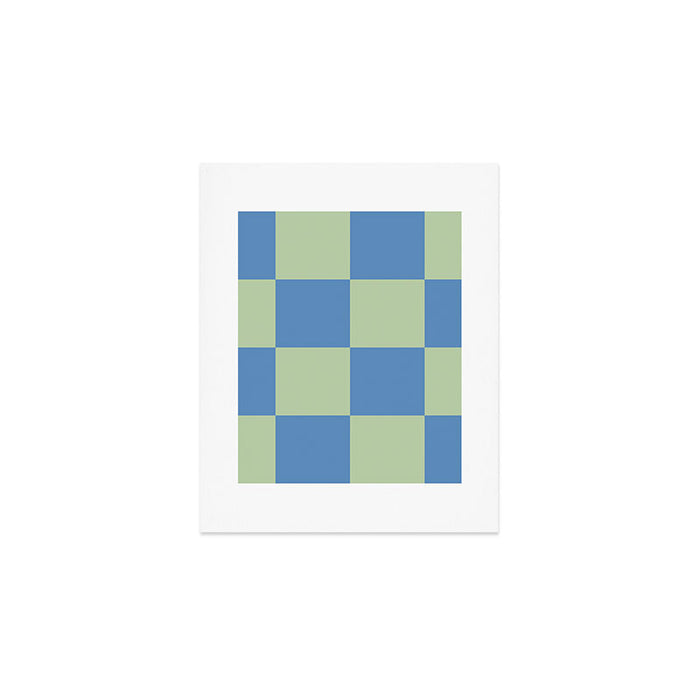Blue and Light Green Checkerboard Pattern Art Print Gallery Image 1