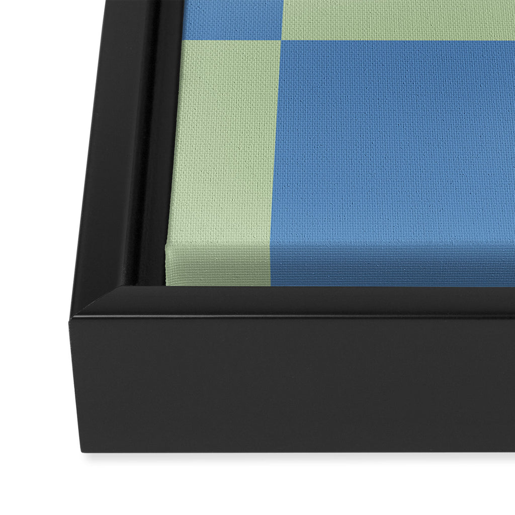 Blue and Light Green Checkerboard Pattern Framed Canvas Print Gallery Image 3