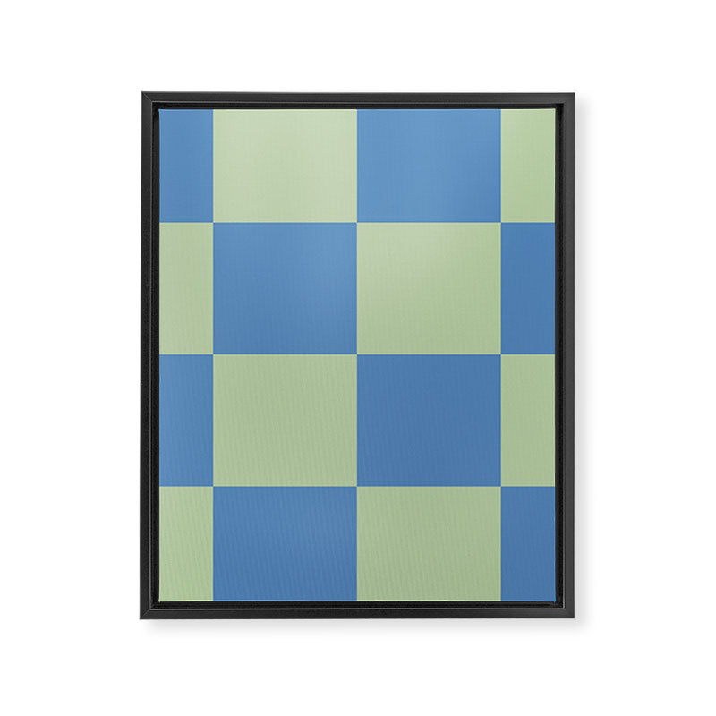 Blue and Light Green Checkerboard Pattern Framed Canvas Print Gallery Image 8