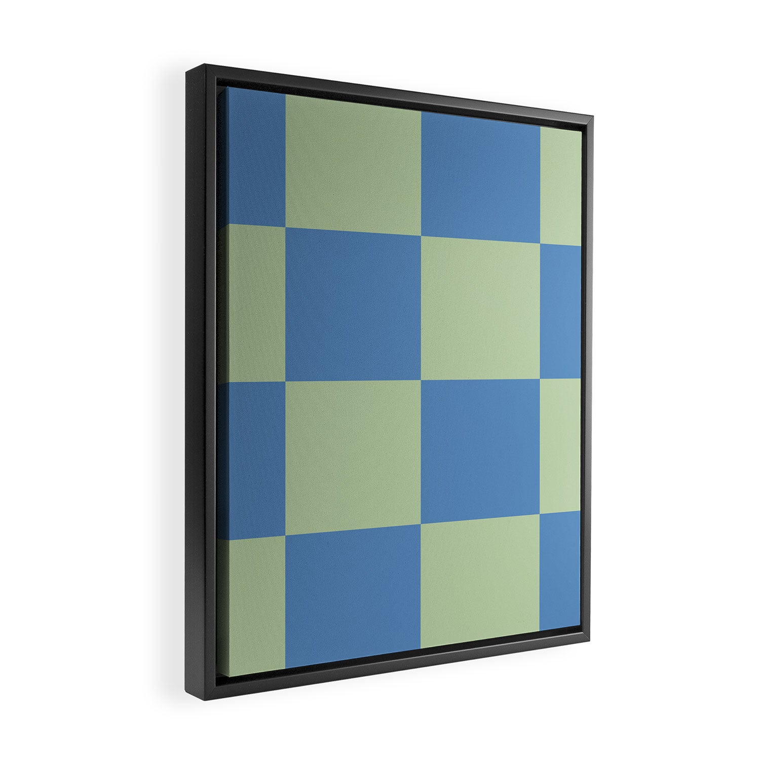 Blue and Light Green Checkerboard Pattern Framed Canvas Print Gallery Image 2