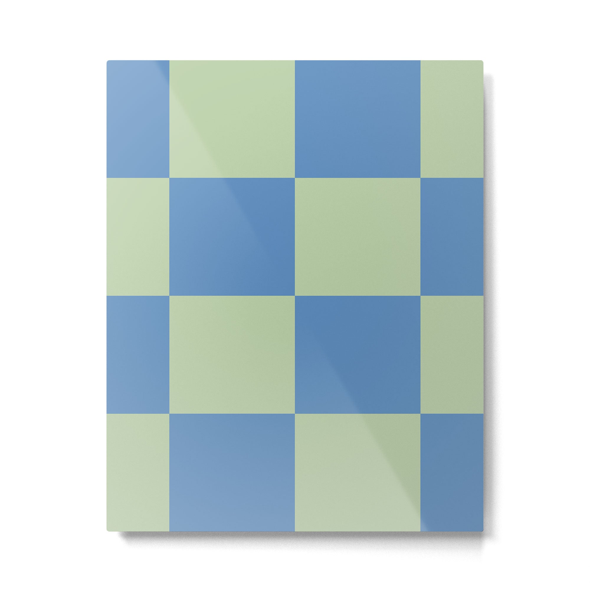 Blue and Light Green Checkerboard Pattern Metal Print Gallery Image 6