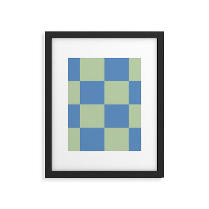 Blue and Light Green Checkerboard Pattern Framed Art Print Gallery Image 1