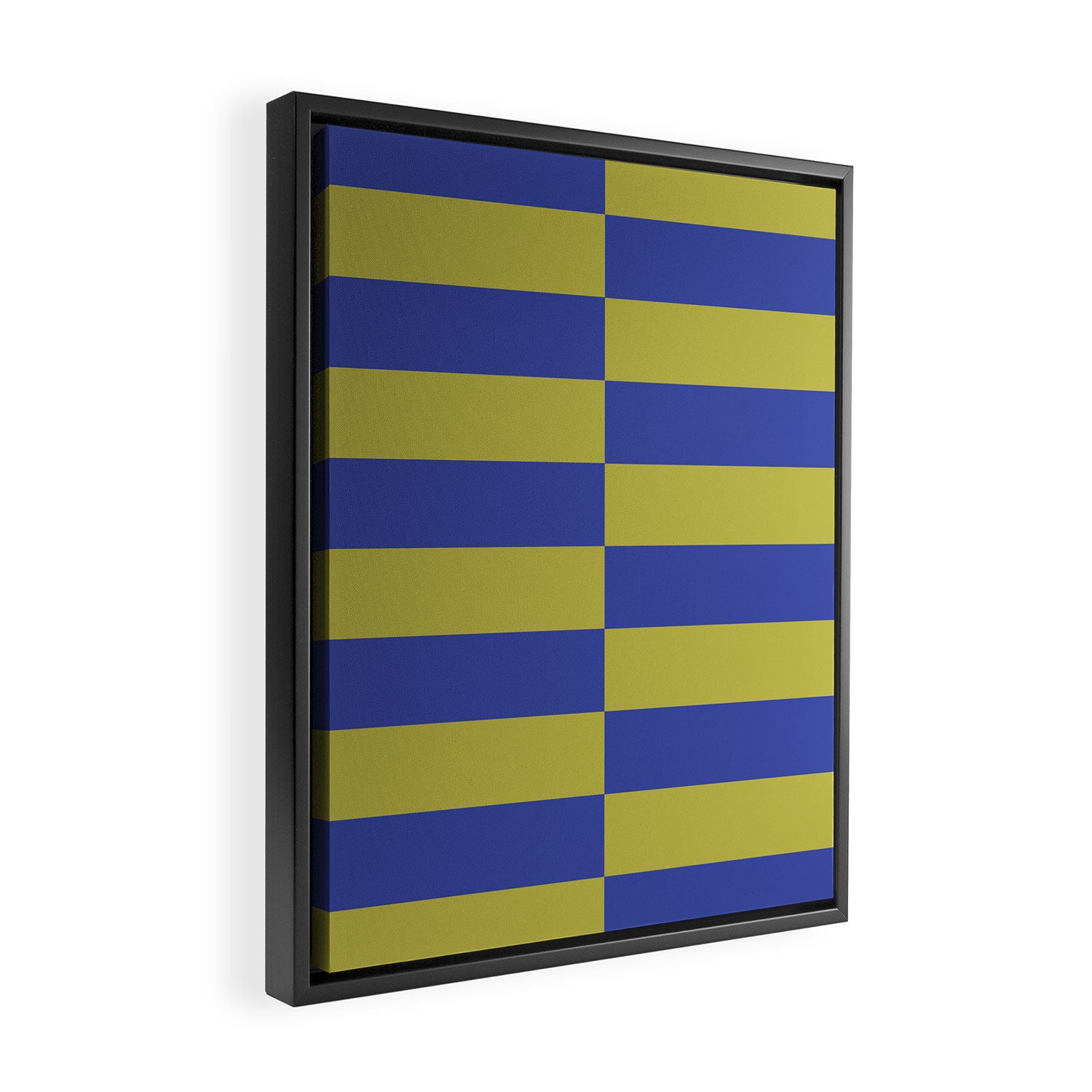 Bold Striped Pattern with Electric Cobalt and Chartreuse Colors Framed Canvas Print Gallery Image 2