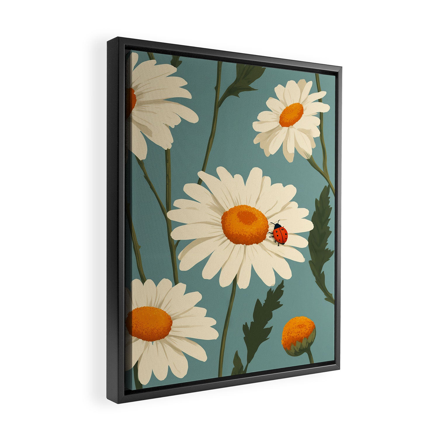 Charming Daisies with Ladybug Framed Canvas Print Gallery Image 2