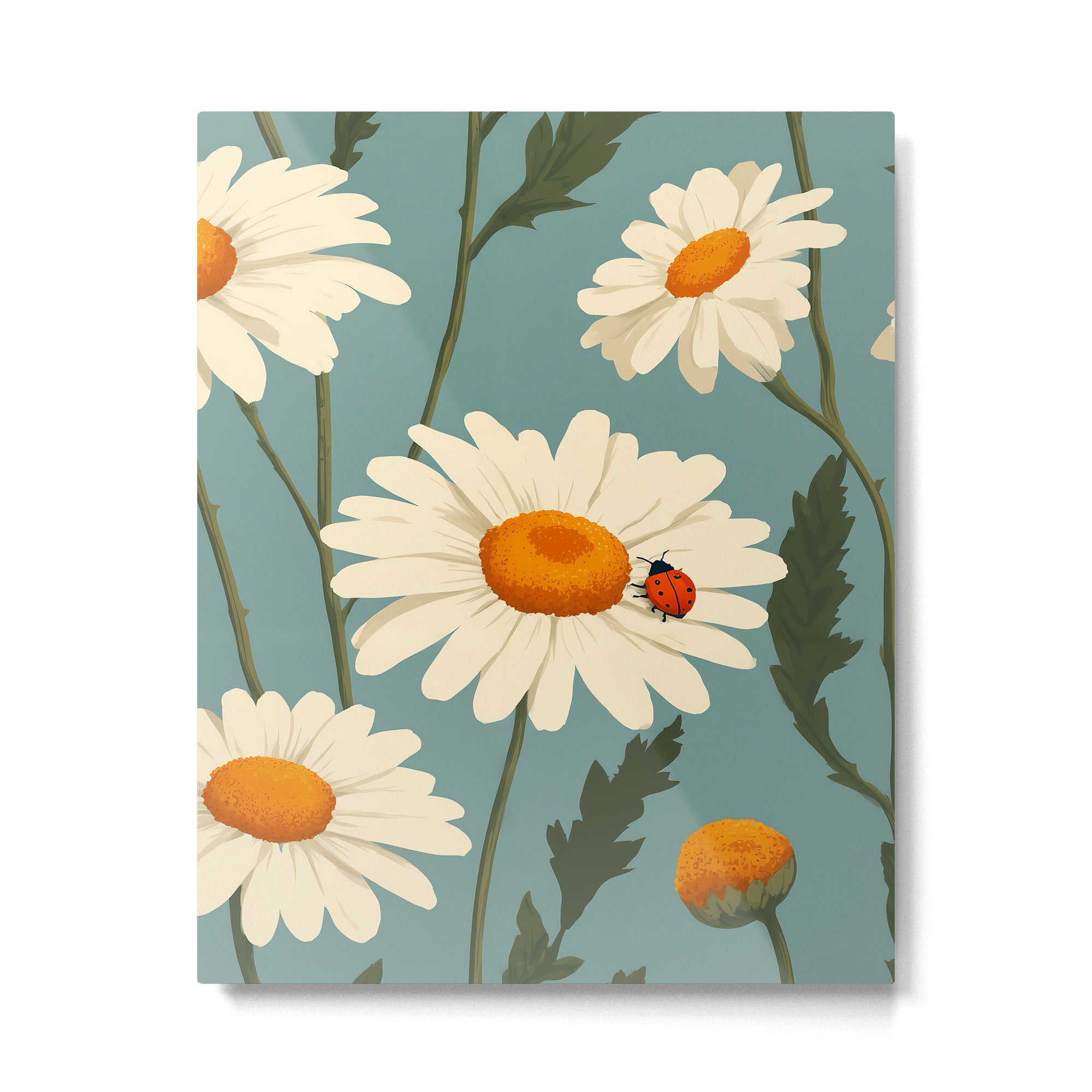 Charming Daisies with Ladybug Metal Print Gallery Image 6