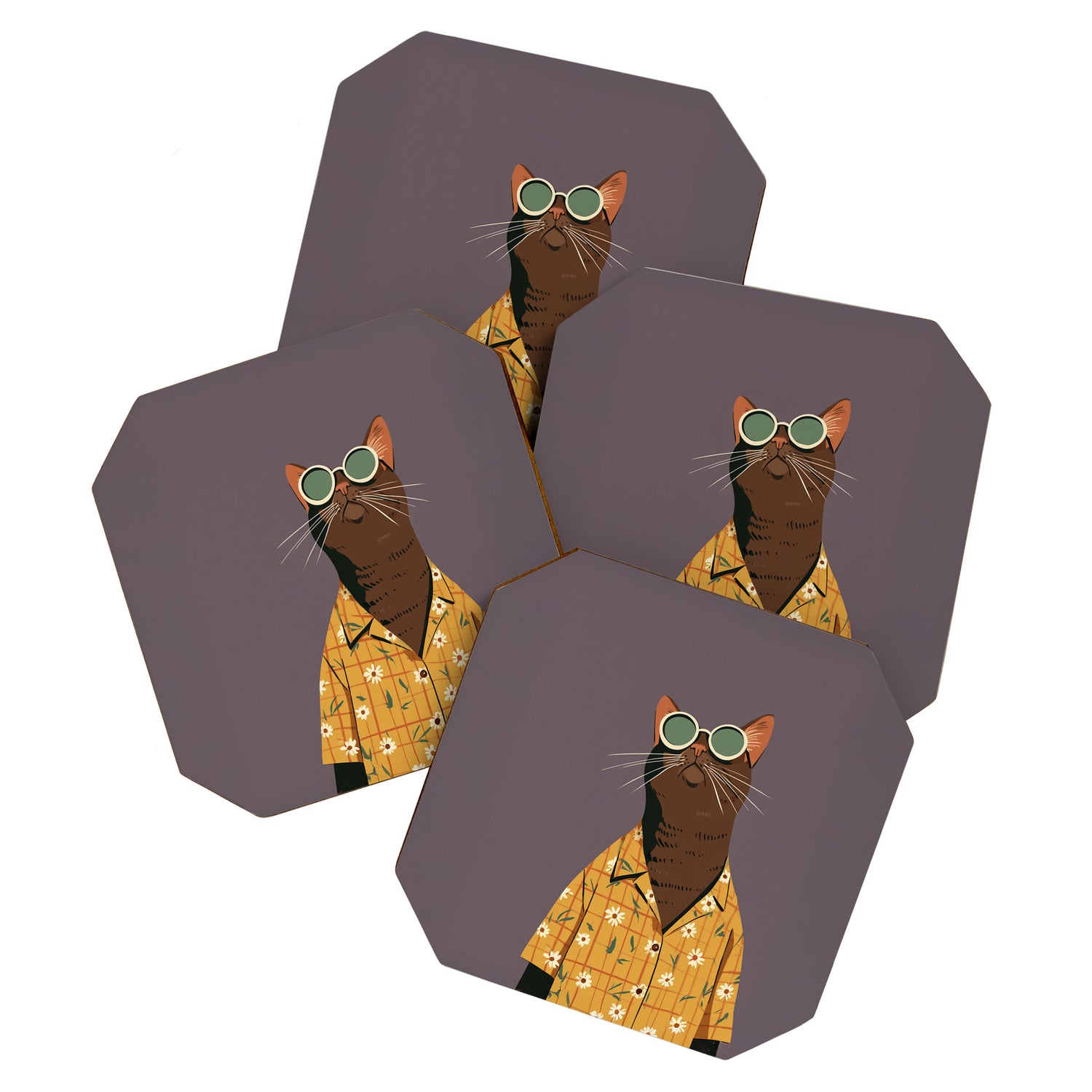 Cool Cat in Summer Shirt Coaster Gallery Image 1