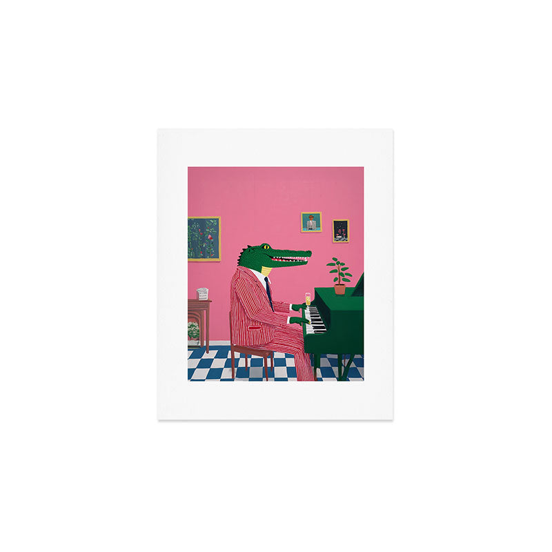 Crocodile Jazz Lounge Vibes Art Print Gallery Image 1