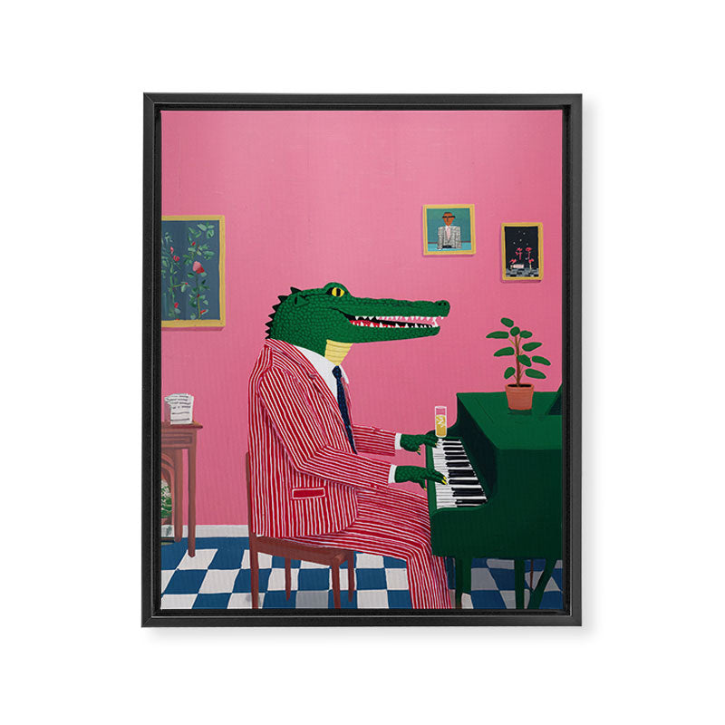Crocodile Jazz Lounge Vibes Framed Canvas Print Gallery Image 6