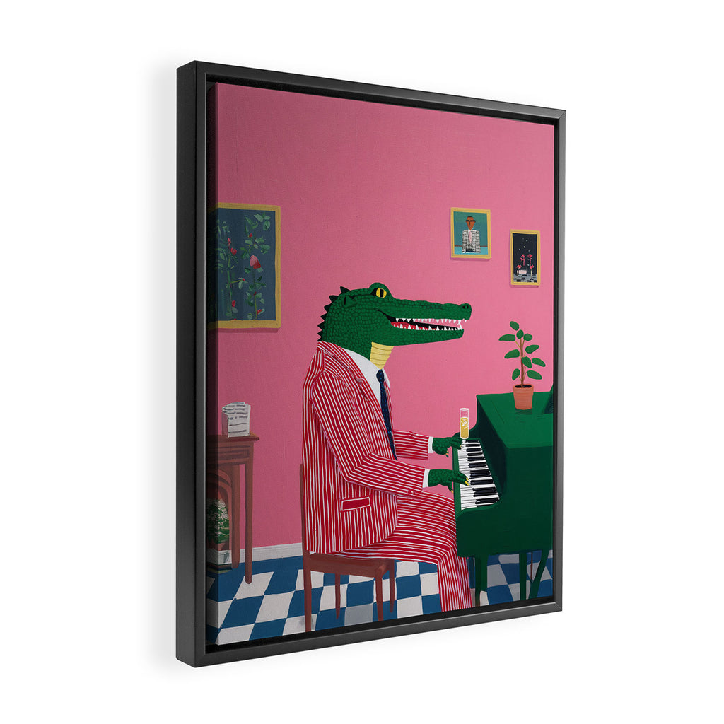 Crocodile Jazz Lounge Vibes Framed Canvas Print Gallery Image 2