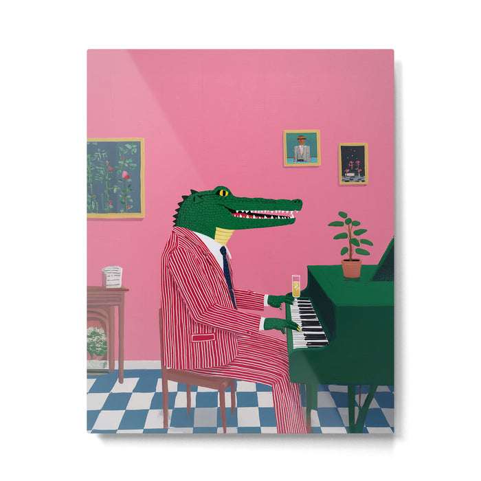Crocodile Jazz Lounge Vibes Metal Print Gallery Image 1