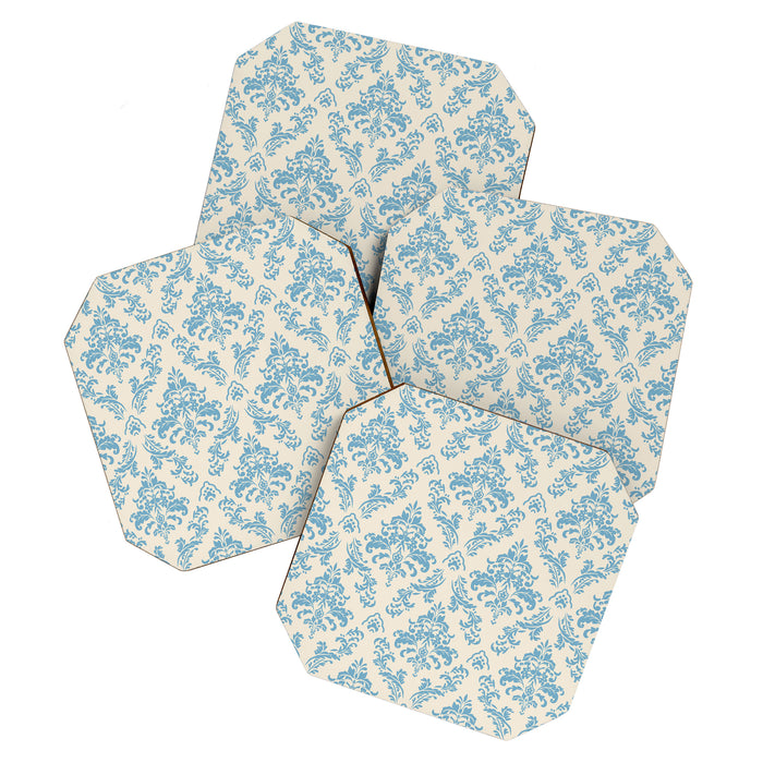 Elegant Air Blue Damask Pattern Coaster Gallery Image 1