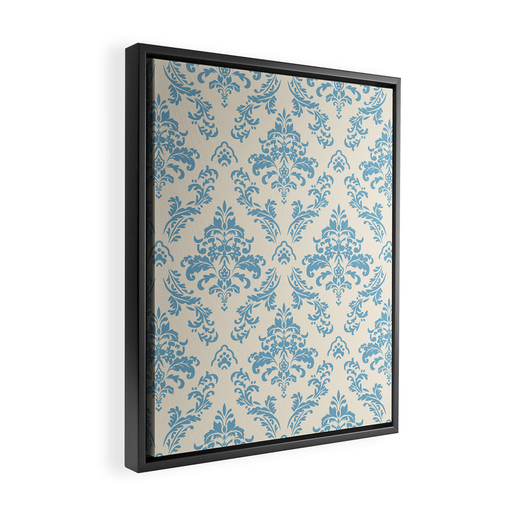 Elegant Air Blue Damask Pattern Framed Canvas Print Gallery Image 2