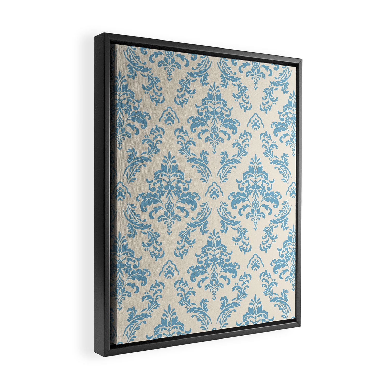 Elegant Air Blue Damask Pattern Framed Canvas Print Gallery Image 2