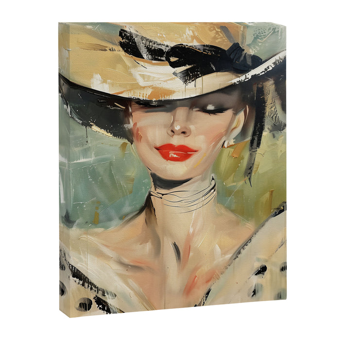 Elegant Lady in Wide Hat Canvas Print Gallery Image 1