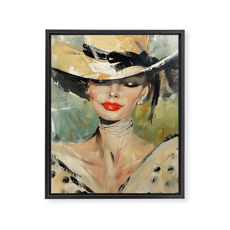 Elegant Lady in Wide Hat Framed Canvas Print Gallery Image 6