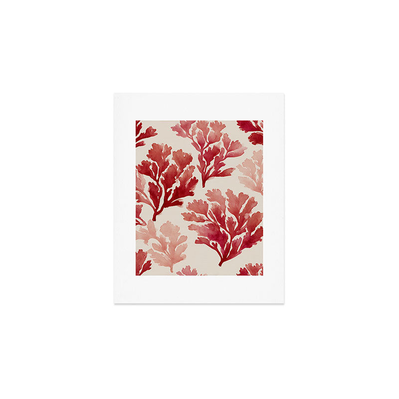 Elegant Red Coral Pattern Art Print Gallery Image 1