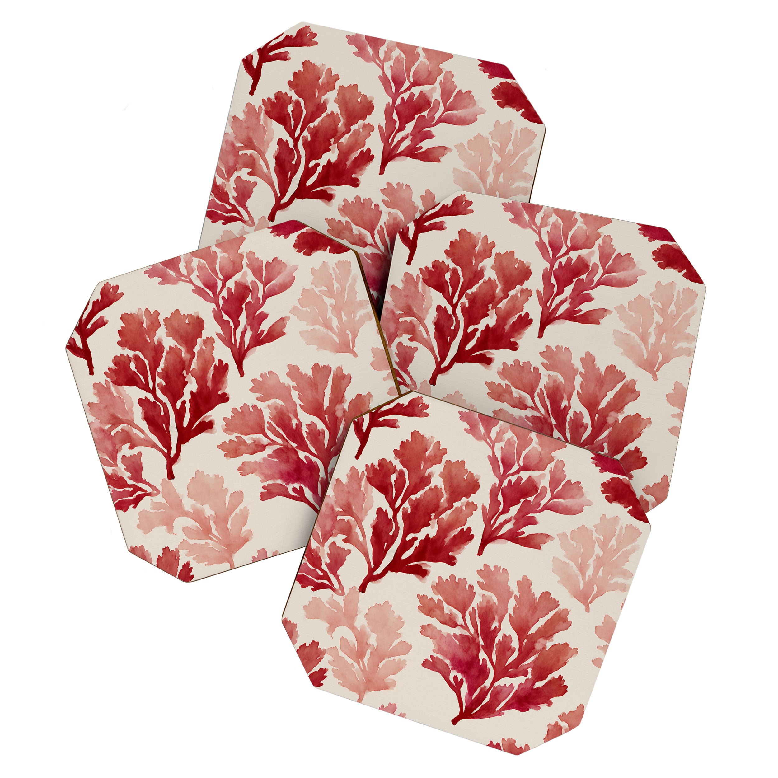 Elegant Red Coral Pattern Coaster Gallery Image 1