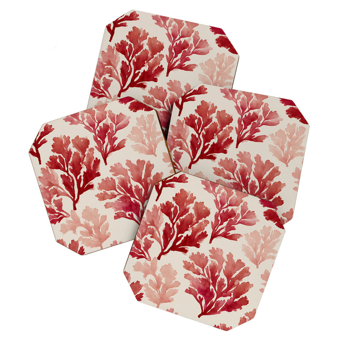 Elegant Red Coral Pattern Coaster Gallery Image 1