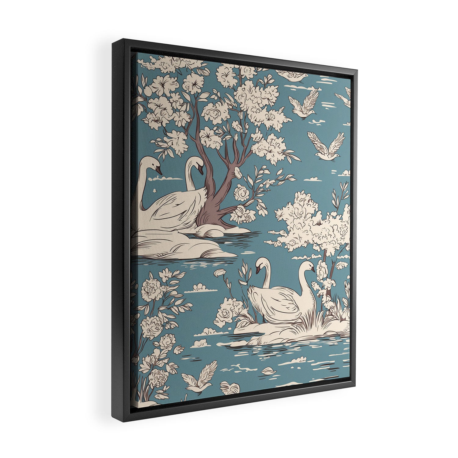 Elegant Swans in Bloom Framed Canvas Print Gallery Image 2
