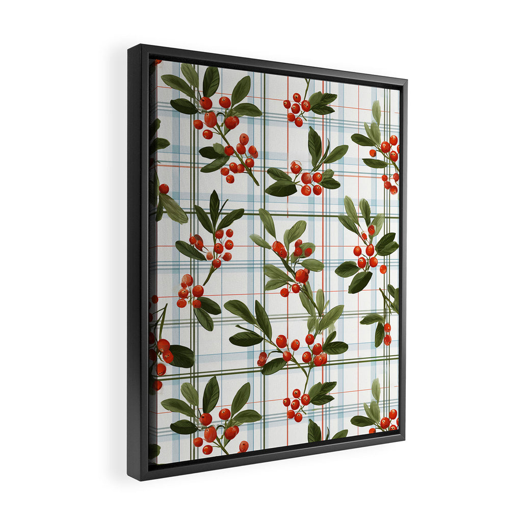 Festive Berries on Tartan Framed Canvas Print Gallery Image 2