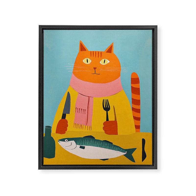 Hungry Cats Fish Feast Framed Canvas Print Gallery Image 8