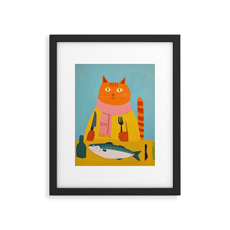 Hungry Cats Fish Feast Framed Art Print Gallery Image 6