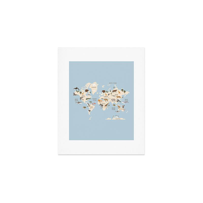 Illustrated Animal World Map Art Print Gallery Image 1