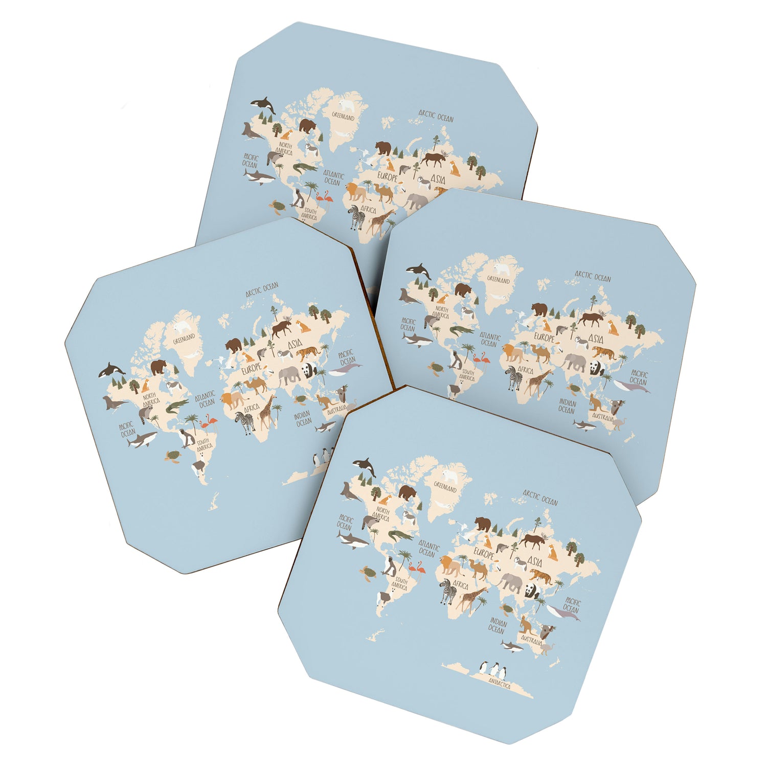 Illustrated Animal World Map Coaster Gallery Image 1
